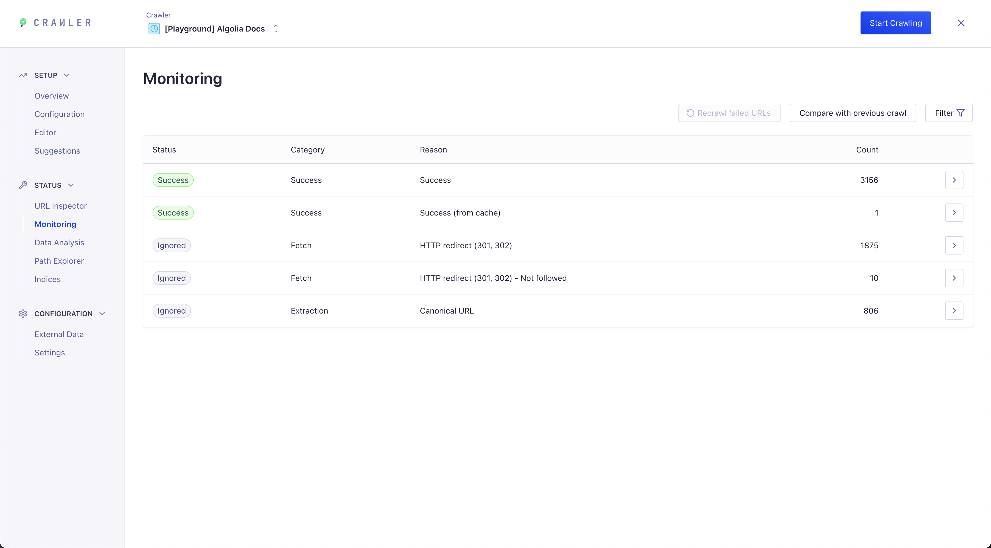 Algolia Crawler Visual UI Monitoring